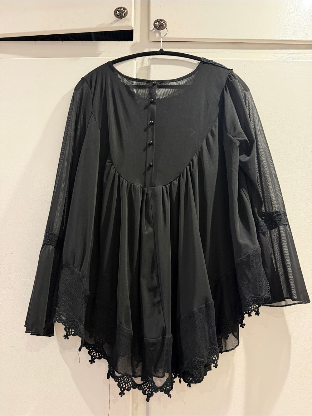 Ultra Pink Black Crochet Yoke Boho Tunic Top - Picture 4 of 5